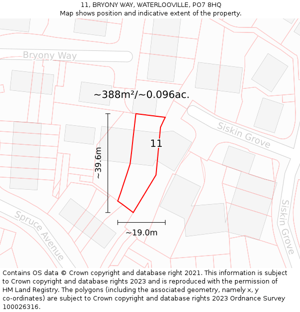 11, BRYONY WAY, WATERLOOVILLE, PO7 8HQ: Plot and title map