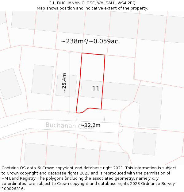 11, BUCHANAN CLOSE, WALSALL, WS4 2EQ: Plot and title map