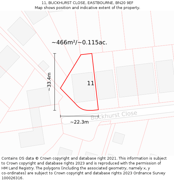 11, BUCKHURST CLOSE, EASTBOURNE, BN20 9EF: Plot and title map