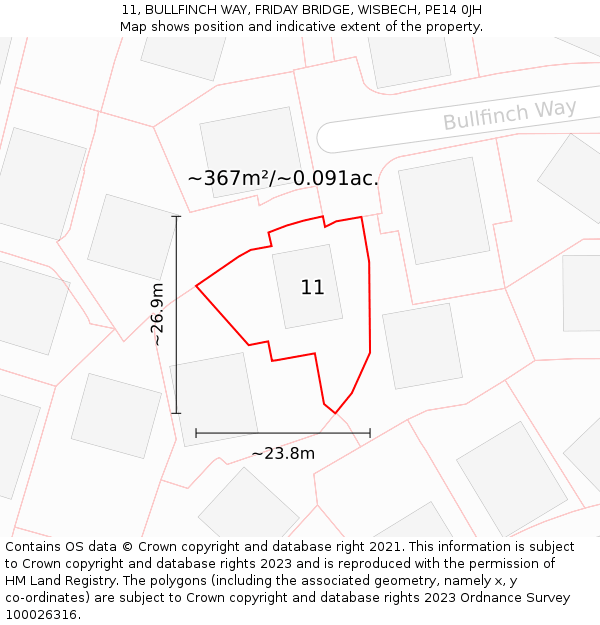 11, BULLFINCH WAY, FRIDAY BRIDGE, WISBECH, PE14 0JH: Plot and title map