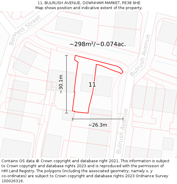 11, BULRUSH AVENUE, DOWNHAM MARKET, PE38 9HE: Plot and title map