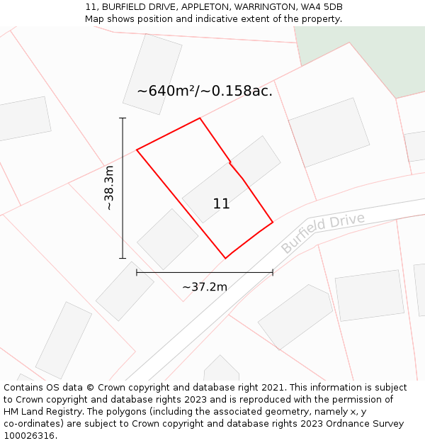 11, BURFIELD DRIVE, APPLETON, WARRINGTON, WA4 5DB: Plot and title map