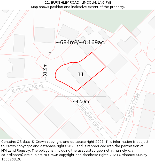 11, BURGHLEY ROAD, LINCOLN, LN6 7YE: Plot and title map