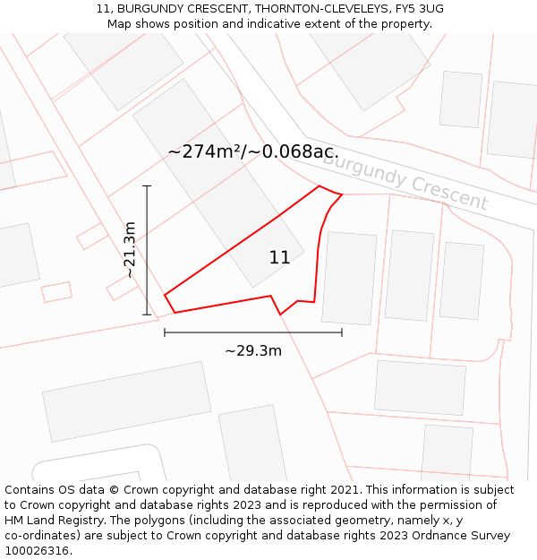 11, BURGUNDY CRESCENT, THORNTON-CLEVELEYS, FY5 3UG: Plot and title map