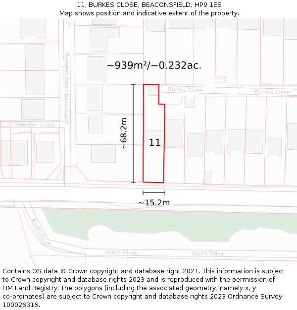 11, BURKES CLOSE, BEACONSFIELD, HP9 1ES: Plot and title map