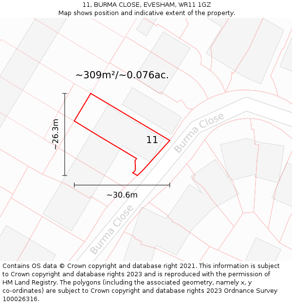 11, BURMA CLOSE, EVESHAM, WR11 1GZ: Plot and title map