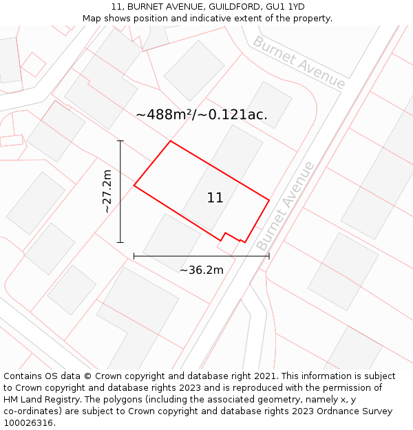 11, BURNET AVENUE, GUILDFORD, GU1 1YD: Plot and title map