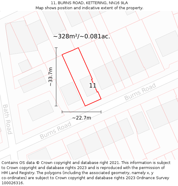 11, BURNS ROAD, KETTERING, NN16 9LA: Plot and title map