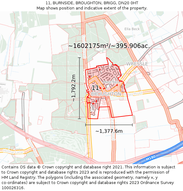 11, BURNSIDE, BROUGHTON, BRIGG, DN20 0HT: Plot and title map