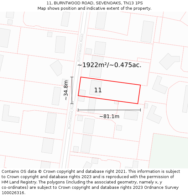 11, BURNTWOOD ROAD, SEVENOAKS, TN13 1PS: Plot and title map