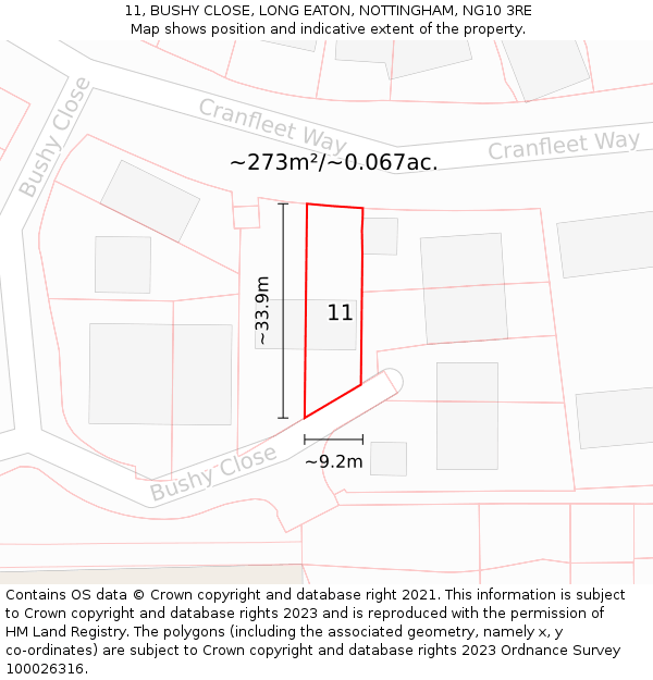 11, BUSHY CLOSE, LONG EATON, NOTTINGHAM, NG10 3RE: Plot and title map