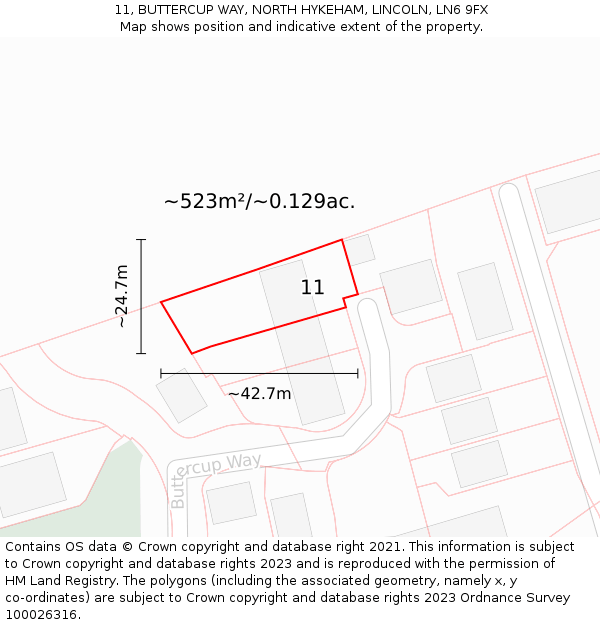 11, BUTTERCUP WAY, NORTH HYKEHAM, LINCOLN, LN6 9FX: Plot and title map