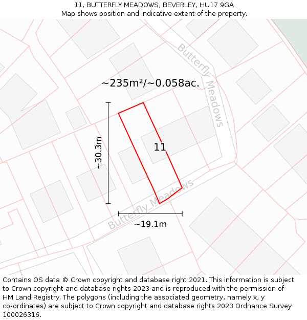 11, BUTTERFLY MEADOWS, BEVERLEY, HU17 9GA: Plot and title map