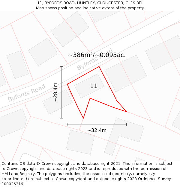 11, BYFORDS ROAD, HUNTLEY, GLOUCESTER, GL19 3EL: Plot and title map