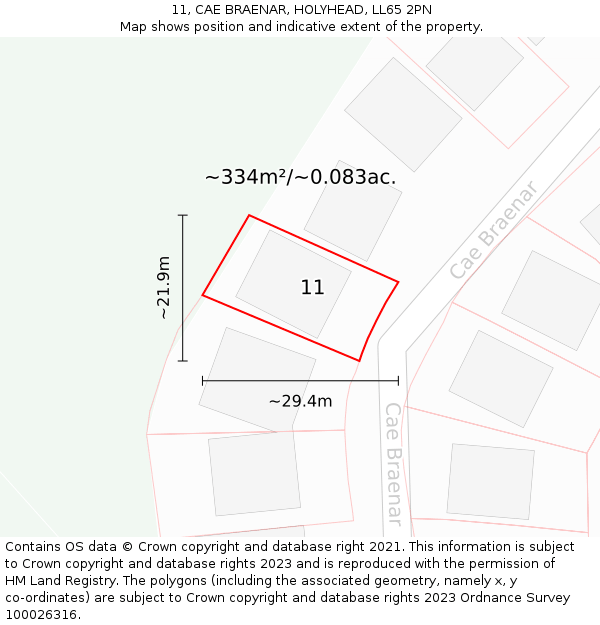 11, CAE BRAENAR, HOLYHEAD, LL65 2PN: Plot and title map