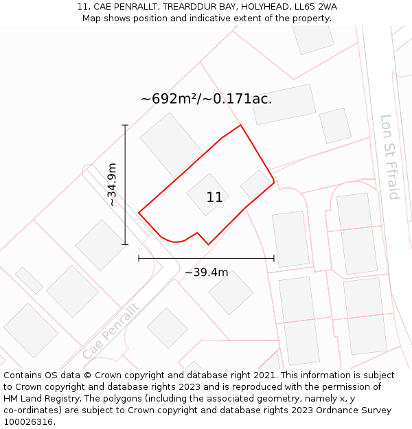 11, CAE PENRALLT, TREARDDUR BAY, HOLYHEAD, LL65 2WA: Plot and title map