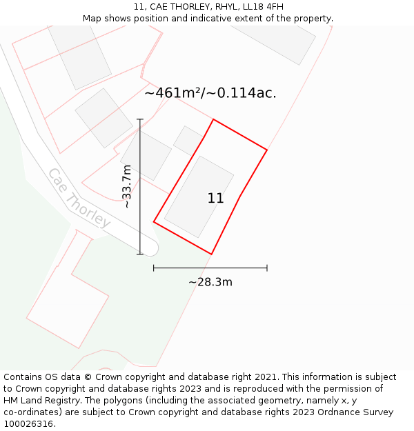 11, CAE THORLEY, RHYL, LL18 4FH: Plot and title map