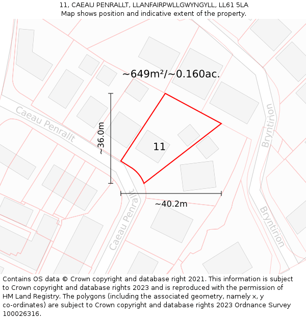 11, CAEAU PENRALLT, LLANFAIRPWLLGWYNGYLL, LL61 5LA: Plot and title map