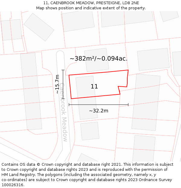 11, CAENBROOK MEADOW, PRESTEIGNE, LD8 2NE: Plot and title map