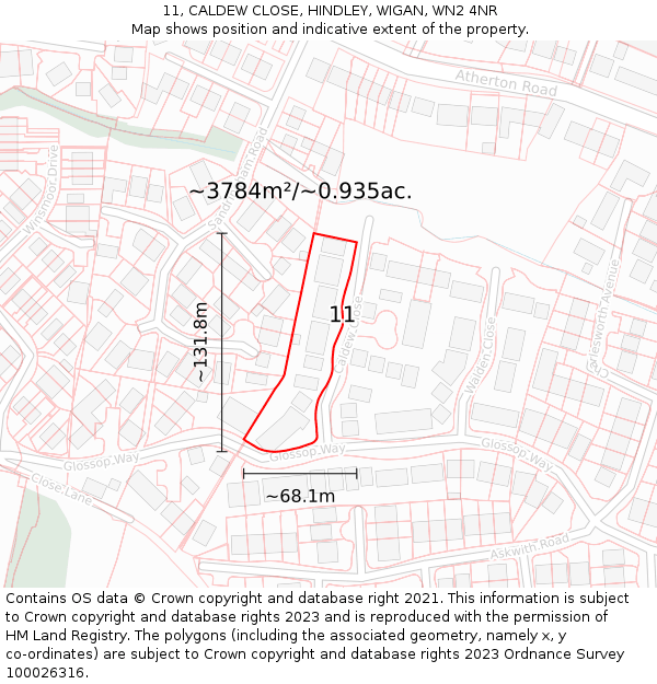 11, CALDEW CLOSE, HINDLEY, WIGAN, WN2 4NR: Plot and title map