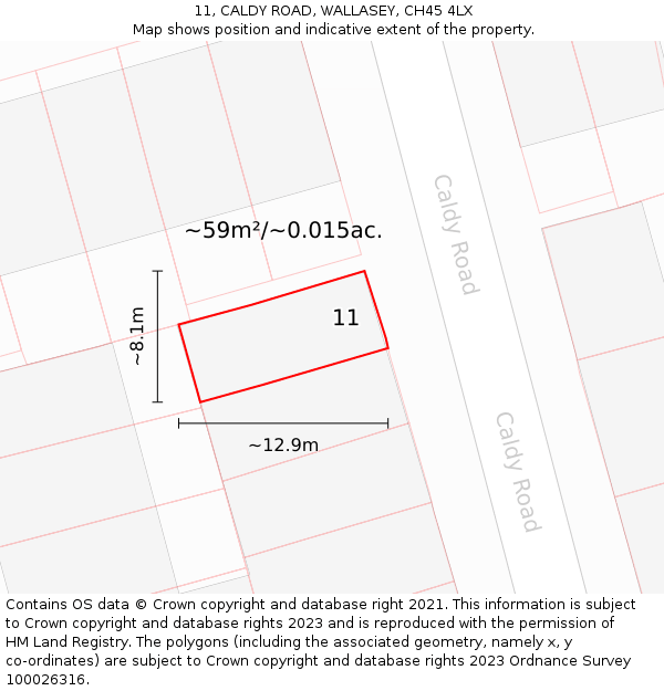 11, CALDY ROAD, WALLASEY, CH45 4LX: Plot and title map