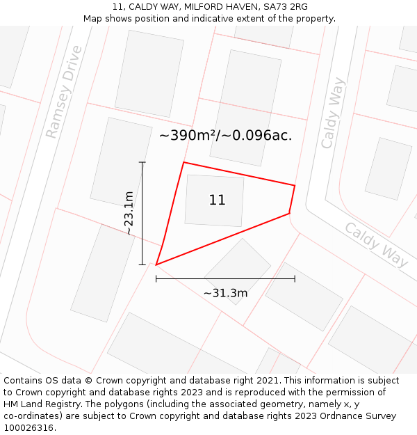 11, CALDY WAY, MILFORD HAVEN, SA73 2RG: Plot and title map