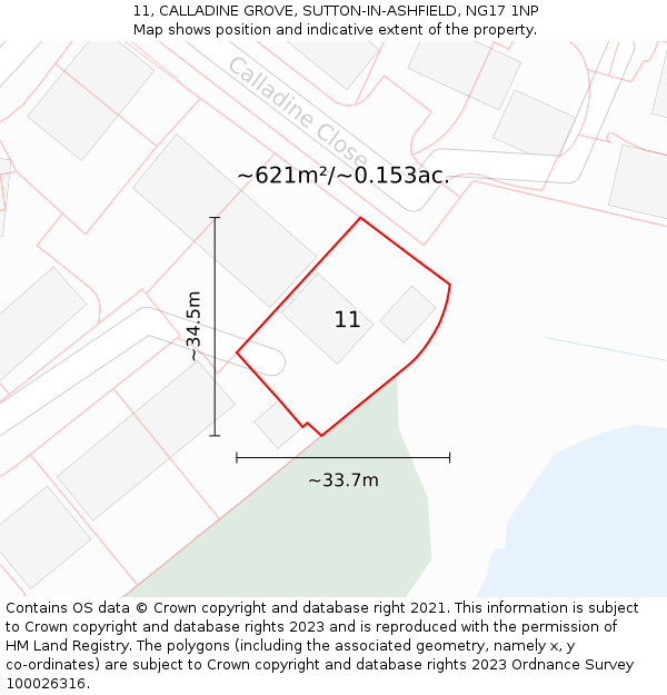 11, CALLADINE GROVE, SUTTON-IN-ASHFIELD, NG17 1NP: Plot and title map