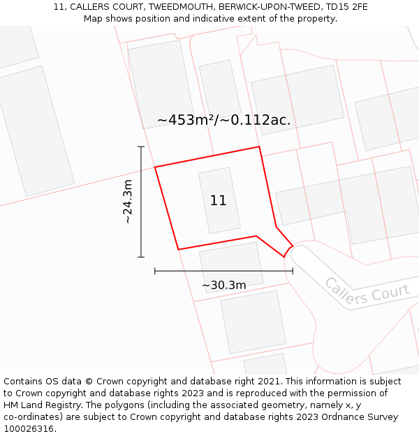 11, CALLERS COURT, TWEEDMOUTH, BERWICK-UPON-TWEED, TD15 2FE: Plot and title map