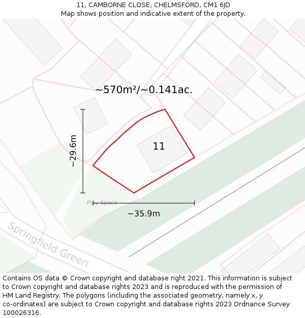 11, CAMBORNE CLOSE, CHELMSFORD, CM1 6JD: Plot and title map