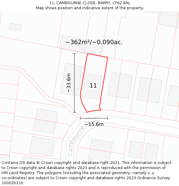 11, CAMBOURNE CLOSE, BARRY, CF62 8AL: Plot and title map