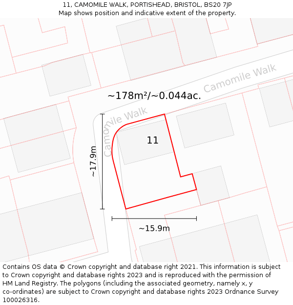 11, CAMOMILE WALK, PORTISHEAD, BRISTOL, BS20 7JP: Plot and title map