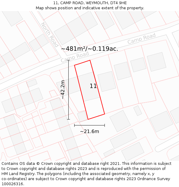 11, CAMP ROAD, WEYMOUTH, DT4 9HE: Plot and title map