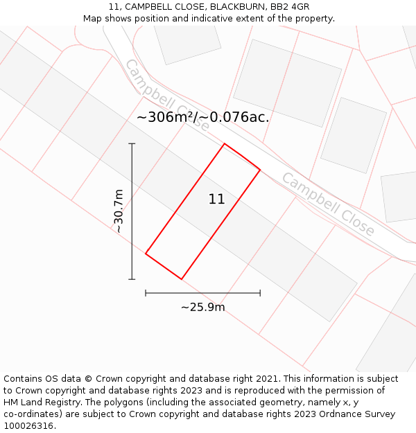 11, CAMPBELL CLOSE, BLACKBURN, BB2 4GR: Plot and title map