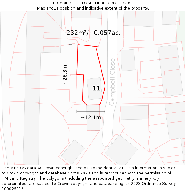 11, CAMPBELL CLOSE, HEREFORD, HR2 6GH: Plot and title map