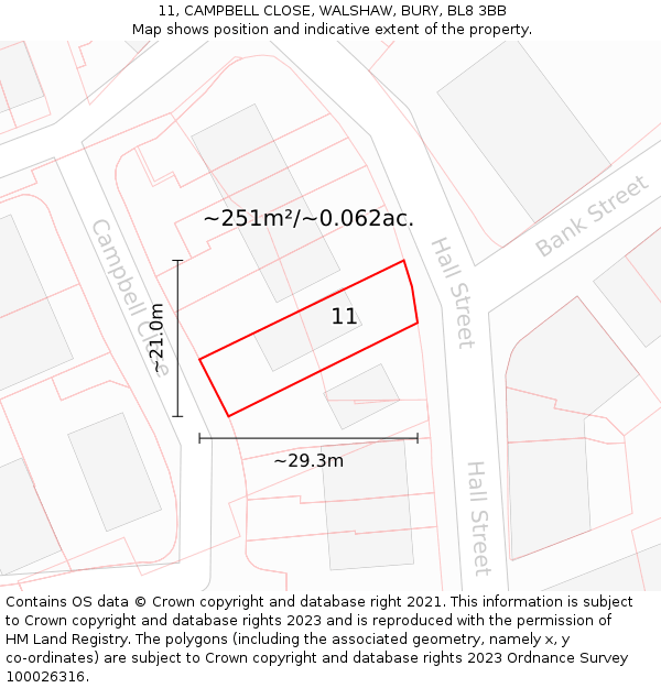 11, CAMPBELL CLOSE, WALSHAW, BURY, BL8 3BB: Plot and title map