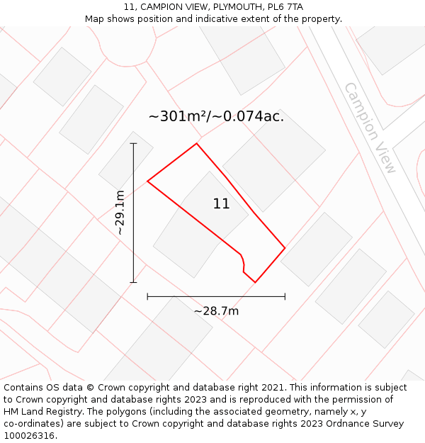 11, CAMPION VIEW, PLYMOUTH, PL6 7TA: Plot and title map