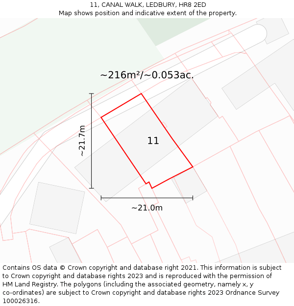 11, CANAL WALK, LEDBURY, HR8 2ED: Plot and title map