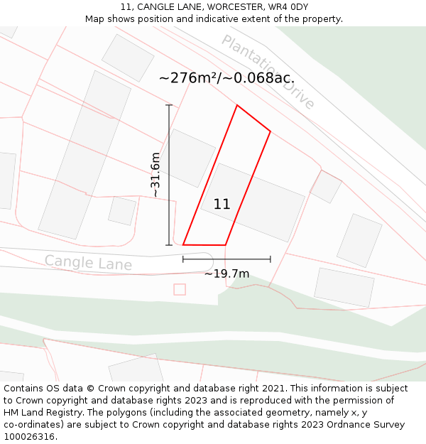 11, CANGLE LANE, WORCESTER, WR4 0DY: Plot and title map