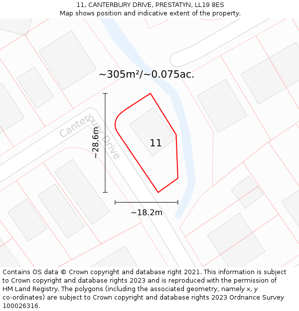 11, CANTERBURY DRIVE, PRESTATYN, LL19 8ES: Plot and title map