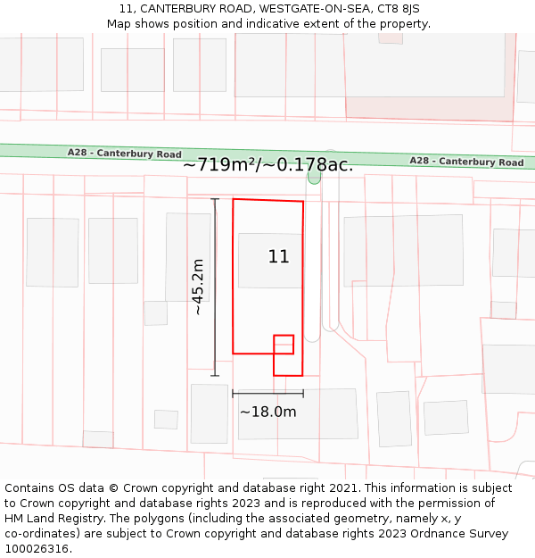 11, CANTERBURY ROAD, WESTGATE-ON-SEA, CT8 8JS: Plot and title map