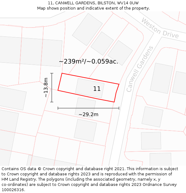 11, CANWELL GARDENS, BILSTON, WV14 0UW: Plot and title map