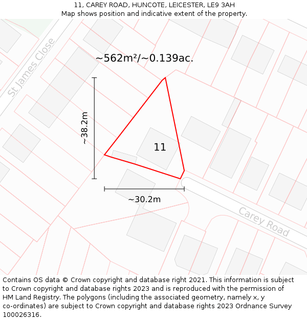 11, CAREY ROAD, HUNCOTE, LEICESTER, LE9 3AH: Plot and title map