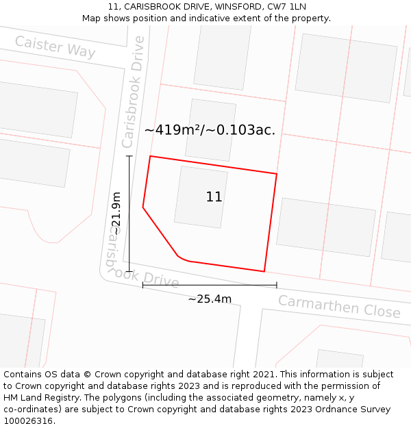 11, CARISBROOK DRIVE, WINSFORD, CW7 1LN: Plot and title map