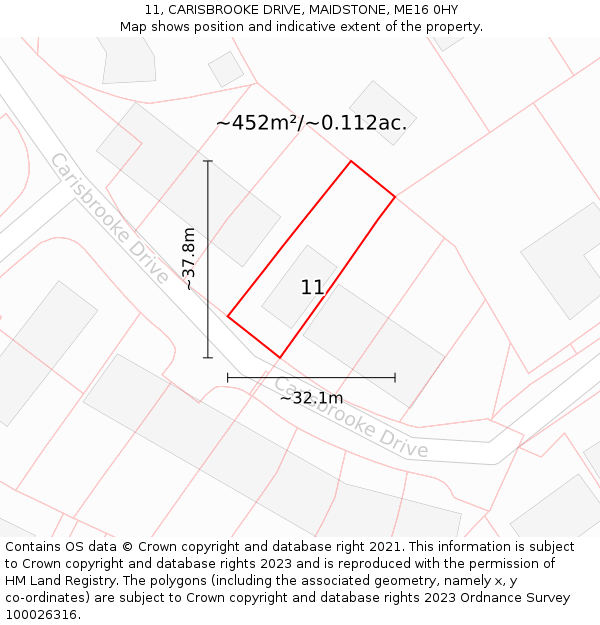 11, CARISBROOKE DRIVE, MAIDSTONE, ME16 0HY: Plot and title map