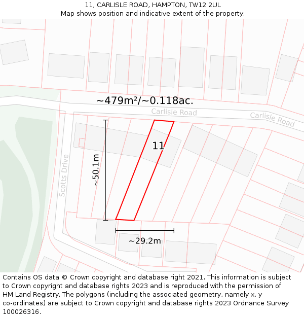 11, CARLISLE ROAD, HAMPTON, TW12 2UL: Plot and title map