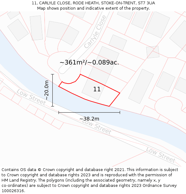 11, CARLYLE CLOSE, RODE HEATH, STOKE-ON-TRENT, ST7 3UA: Plot and title map