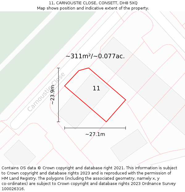 11, CARNOUSTIE CLOSE, CONSETT, DH8 5XQ: Plot and title map