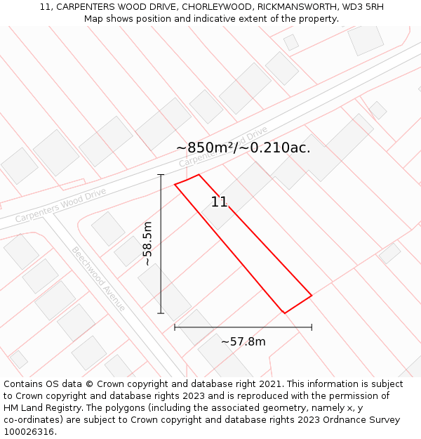 11, CARPENTERS WOOD DRIVE, CHORLEYWOOD, RICKMANSWORTH, WD3 5RH: Plot and title map