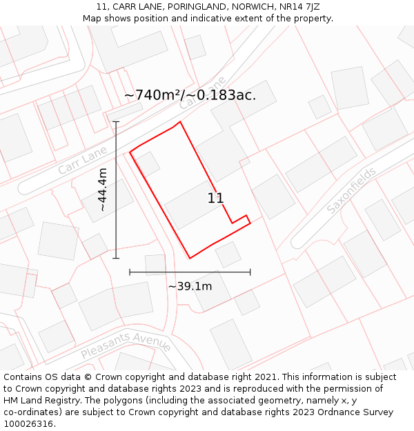 11, CARR LANE, PORINGLAND, NORWICH, NR14 7JZ: Plot and title map