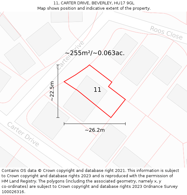 11, CARTER DRIVE, BEVERLEY, HU17 9GL: Plot and title map